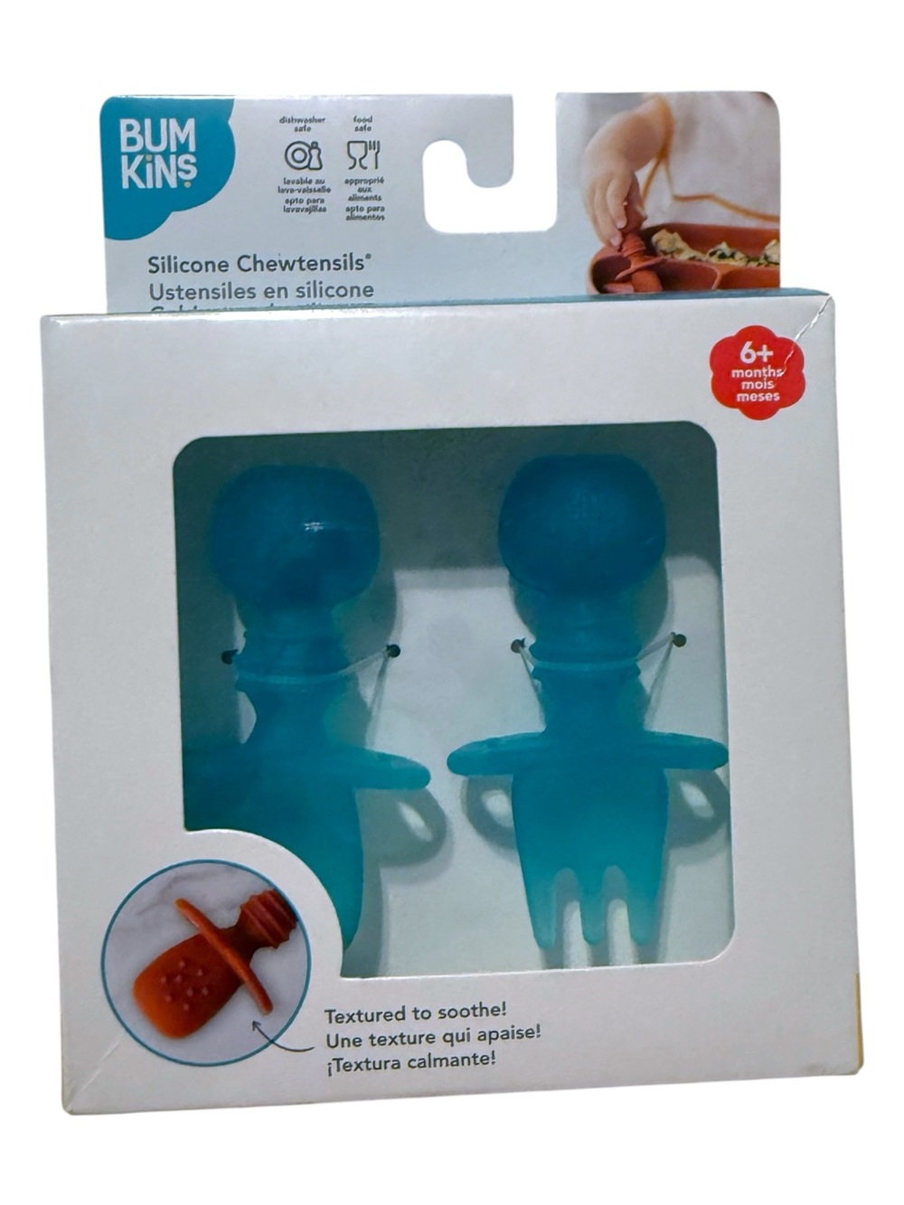 Bumkins Silicone Chewtensils Blue Baby Spoon & Fork Set 6+ Months NIB